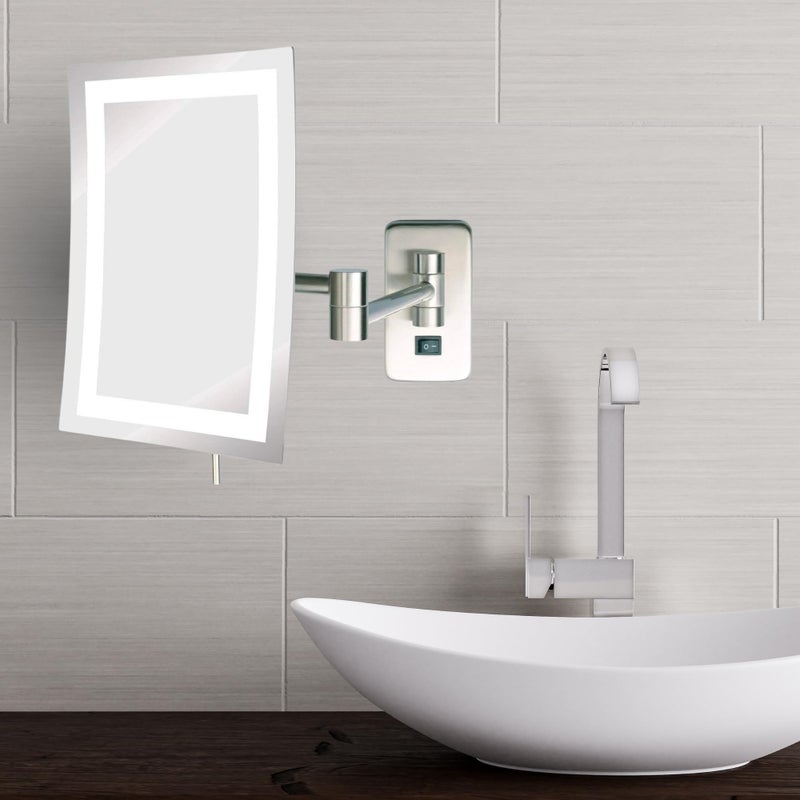 JERDON Rectangular Wall Mount Makeup Mirror - Direct Wire Makeup Mirror with 5X Magnification and LED Lights - Nickel Finish - Model JRT710NLD - Image 2